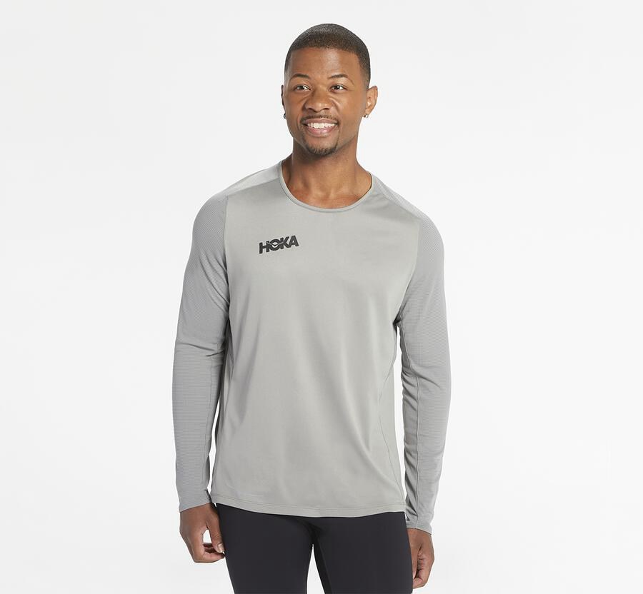 Tops Mens - Hoka One One Performance Long Sleeve - Grey - DEINSZT-27